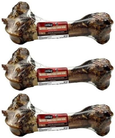 FYNORI (Pack of 3) Natural Jumbo Pork Femur Chew for Dogs, 1 Count,
