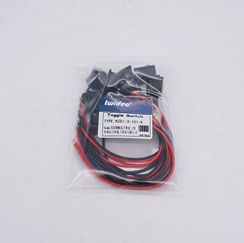 Twidec 10Pcs Rocker Switch - AC 6A/250V SPST 2 Pins ON/Off Car Boat Toggle with Pre-soldered Wires