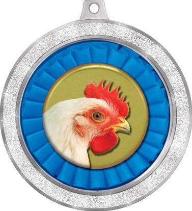 2 1/2" Chicken Medal, Silver Glitter Chicken Medals, Great Chicken Awards Prime