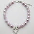 Engraved Crystal Heart Dog Necklace Jewelry with Bling Pearls for Small Dogs - Purple, 10 to 12-Inch