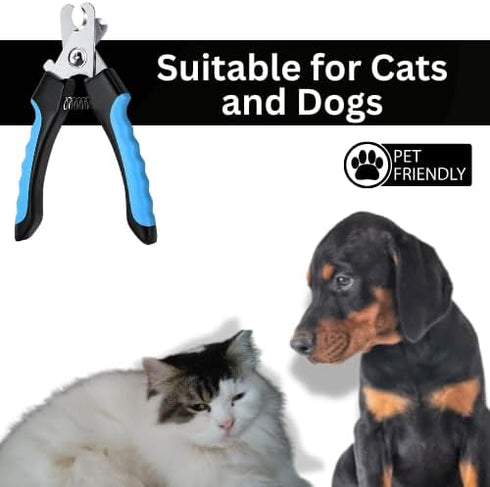 Pet Nail Clipping Kit for Dogs & Cats Stainless-Steel Clippers with Safety Guard, Non-Slip Handles + Nail File Clean