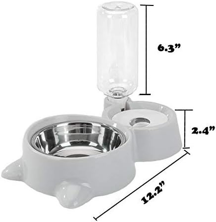 Love Dream Double Dog Cat Bowls, Pets Water and Food Bowl Set with Detachable Stainless Steel Bowl, Automatic Water Dispenser Bottle No-Spill Pet Feeder for Cats Puppy and Small Dogs (Gray)
