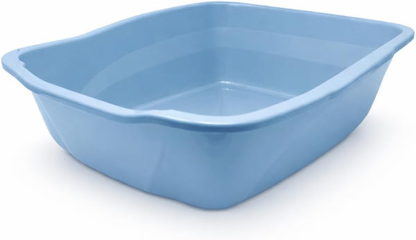 Large Cat Litter Pan Blue, Open Top Kitty Litter Box Tray for