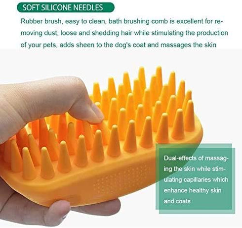 Pet Silicone Shampoo Brush for Long & Short Hair Dogs and Cats, Shower Wash Curry Brush (Green)
