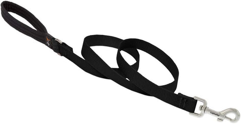 Lupine Dog Leash, 3/4" Wide, Black, 6-Foot Long with Padded Handle