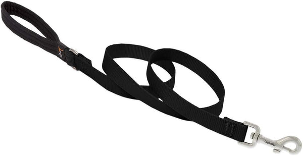 Lupine Dog Leash, 3/4" Wide, Black, 6-Foot Long with Padded Handle