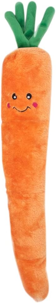 ZippyPaws Jigglerz - Zippy Paws Dog Toy for Large and Small Dogs, Squeaky Plush Tug Toy with No Stuffing, Squeaky Veggie Themed Interactive Dog Toys with Crinkle Head and Tail, Carrot