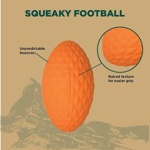 Hound2O Dog Chew Toys - Squeaky Football, Orange, Durable & Non-Toxic for Outdoor Play and Fetching