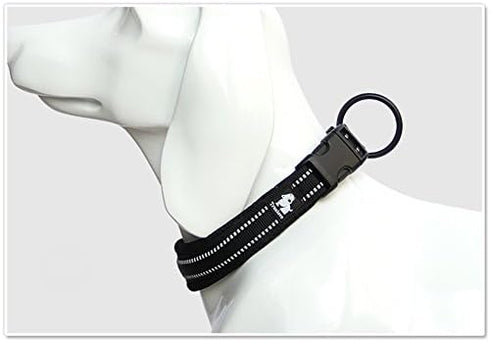 Creation Core Reflective Mesh Padded Dog Collar, Adjustable Nylon Outdoor Adventure Collar (Black, M)