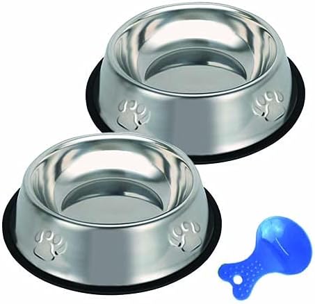 Stainless Steel Cat Bowl - 2 Pack Metal Dog Bowls for Food & Water, Non-Slip Pet Feeding Dish with Rubber Base