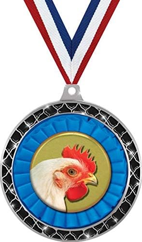 Chicken Black Trellis Medal Silver, 2.5" Chicken Prizes, Kids Chicken Trophy Medal