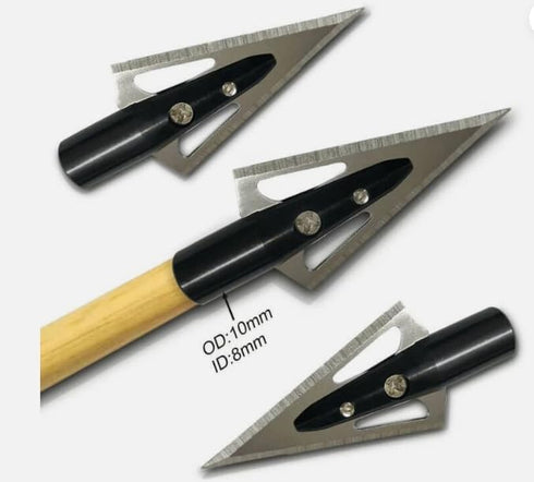 12pcs 135 0.35" 1" 2-Blade, Traditional Wooden Arrow Specific Hunting Broadheads - Grain, Inner Aperture, Cutting