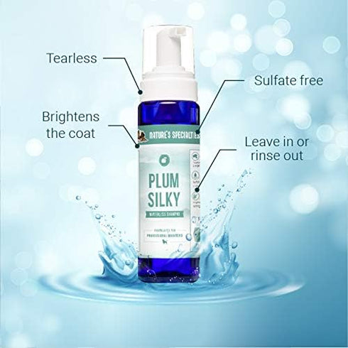 Nature's Specialties Plum Silky Waterless Dog Shampoo for Pets, Natural Choice for Professional Groomers, 7.5 oz