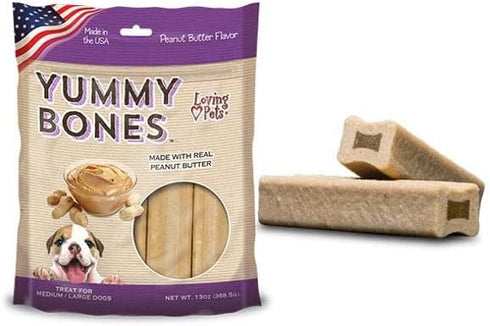 Loving Pets Yummy Bones - Peanut Butter Flavor Filled Bones for Dogs (for Medium/Large Dogs 20-100+ lbs)