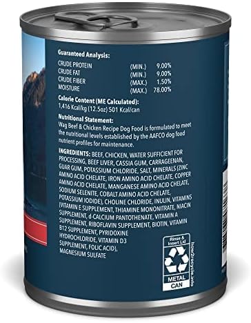 12.5 oz (Pack 12) Amazon Brand - Wag Pate Canned Dog Food, Beef & Chicken Recipe, Can