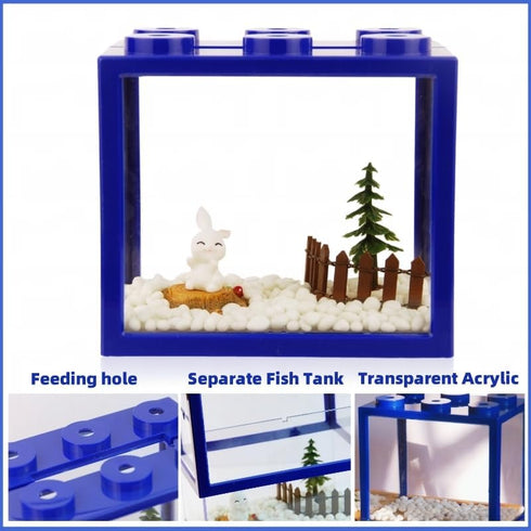 Small Betta Fish Tank, Stackable Mini Aquarium Kit with Gravel & Forest Micro Landscape, 0.6 Gallon (Blue)