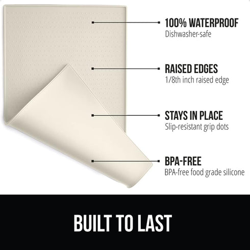 Gorilla Grip 100% Waterproof Raised Edge BPA Free Silicone Pet Feeding Mat, Dog Cat Food Mats Contain Spills Protects Floors, Placemats for Cats and Dogs Water Bowl, Pets Accessories 18.5x11.5 Cream