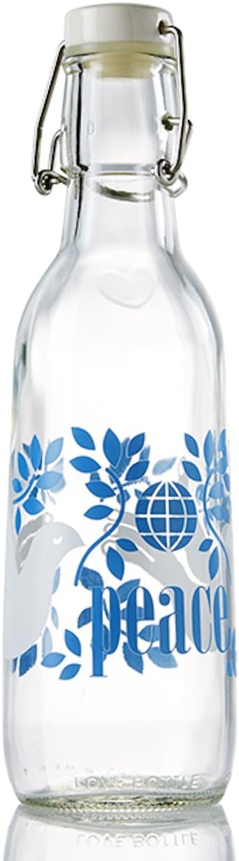 Glass Water Bottle (Peace), Made in USA, Reusable, Swing Lid, BPA-Free, 500 ml, Leak Proof, Dishwasher Safe