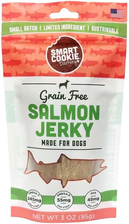 Smart Cookie Salmon Jerky Dog Treats - DHA, Omega Strips for Dogs & Puppies, 3oz Bag, Pack of 3