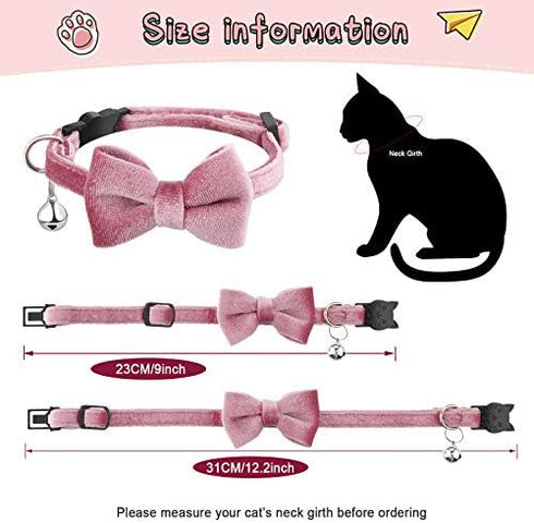 4 Pieces Cat Bow Tie Collar with Bell, Breakaway Comfortable Velvet Safety Pet Collar for Kittens and Puppies (Small)