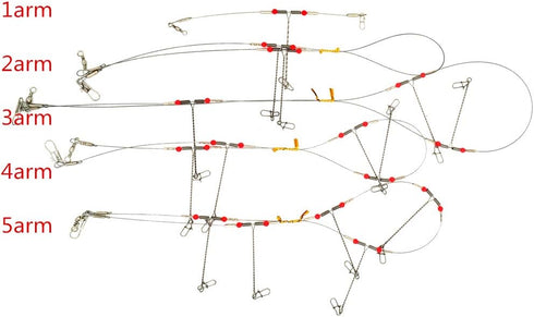 Senyu Stainless Steel Fishing Rigs, 1-5 Arms Wire Trace Leader Rig with Snap, High-Strength Saltwater-Perch