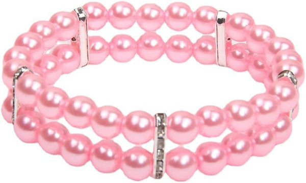 2 Rows Pearls Pet Dog Necklace Collar - Bling Accessories for Puppy Jewelry, Handmade Adjustable (Pink, Extra Small)