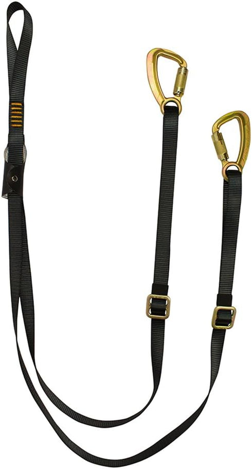 Fusion Climb 6ft Y Legged Lanyard with High Strength Double Locking Carabiner, Adjustable Black