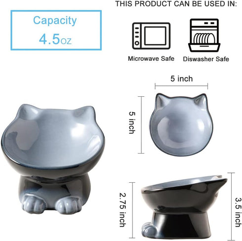Nihow Elevated Cat/Dog Bowls: 5 Inch Ceramic Raised Cat Food & Water Bowl Set for Protecting Pet's Spine - Feeding & Watering Supplies for Pets - Elegant Gray (4.5 OZ /1 PC)