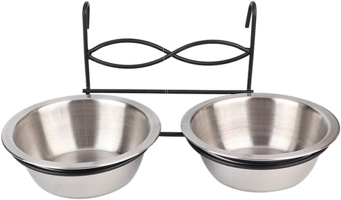 Stainless Steel Dual Hanging Food Water Bowl Feeder with Hook for Cat, Dog, Puppy Crate, Cage, and Kennel