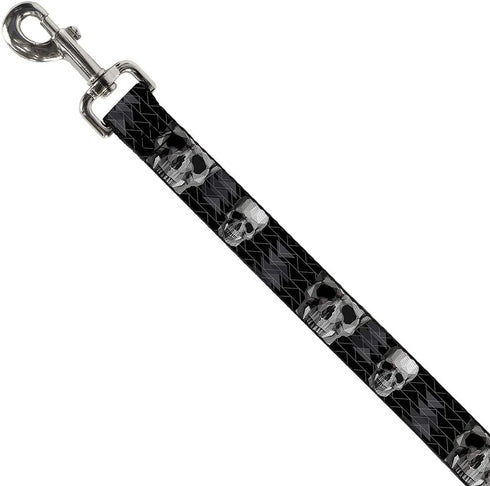 Buckle-Down Dog Leash Geometric 3 D Skull Face Chevron Black Grays White 6 Feet Long 1.5 Inch Wide