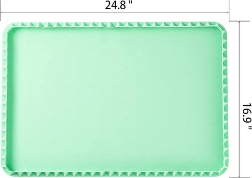 X-Haibei Silicone Cat Dog Food Mat Large Size 24 x 16 Inch Pet Water and Food Bowl Waterproof Feeding Mat with Edges for Floor Table (Light Green)