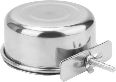 Pet Food Water Bowl with Clamp Holder - Stainless Steel Coop Cup Hanging Feeder for Dog, Bird, Cat