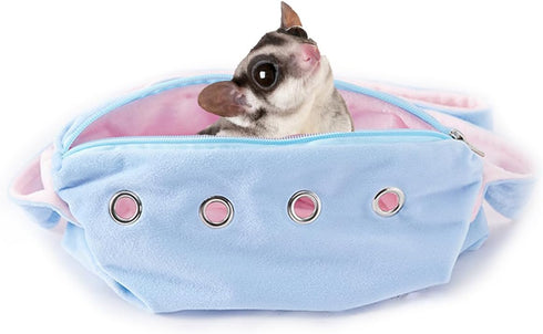 Set) Meow&Woof Sugar Glider Bonding Pouch Bundle Small Pet Carrier Bag Sling with Strap (Blue + Pink Critter Cuddler