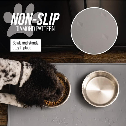 Leash Boss Dog Food Mat for Bowls, Waterproof Silicone Feeding Mat with Extra Tall Raised Edges, XXL: 30" x 22"