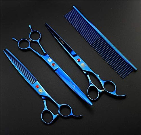 Purple Dragon 8.0 inch Dog Hair Cutting Scissors, Curved and Thinning Grooming Tool Kit