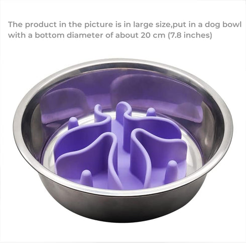 Doweiss Silicone Slow Feeder Dog Bowl Insert, Strong Suction Cups for Slow Eating Bowls, Large, Purple