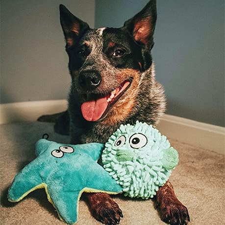 SmartPetLove Snuggle Puppy Tender-Tuffs Ball, Round Pufferfish Tough Dog Toy with Squeaker