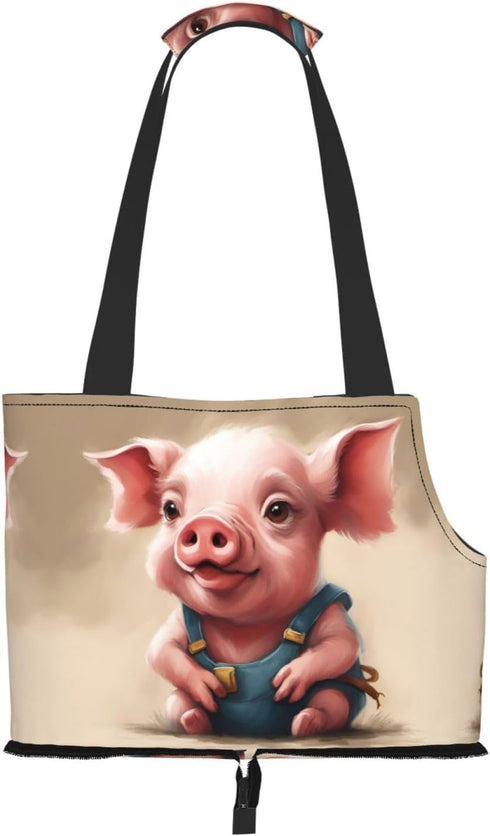 MDATT 13.4 6.1 10.2 Inches Naughty Pig Baby Print Pet Portable Shoulder Bag, Foldable Pet Bag X X