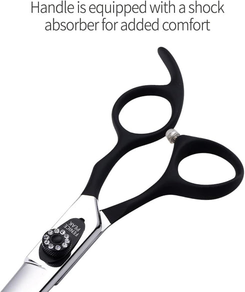 Fenice Peak 7.5'' Dog Straight Scissors - Professional Pet Grooming Shears, 440C Stainless Steel, Black Non-Slip Handle