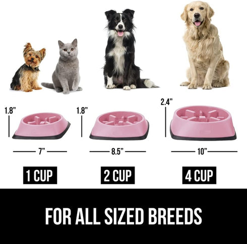 Gorilla Grip Slow Feeder Dog and Cat Bowls, Interactive Puzzle Toy for Food Training, 1 Cup Pink