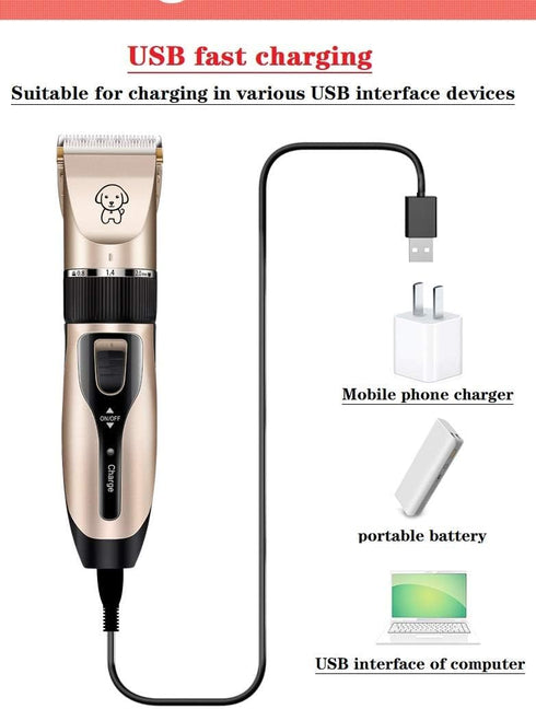 Dog Grooming Kit, Low Noise Rechargeable Cordless Electric Hair Clippers Set for Dogs and Cats