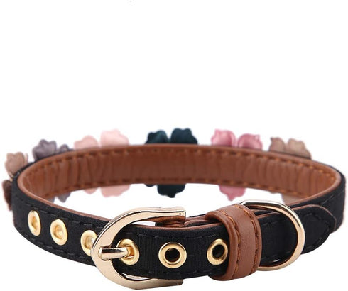 Stylish PU Leather Dog Collar with Flower Bow Tie, Decorative Collar for Medium to Large Dogs, Cute Design