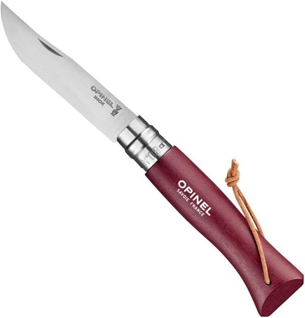 Opinel Colorama Series No. 8 Folding Pocket Knife, Stainless Steel with Leather Strap, Painted Hornbeam Handles