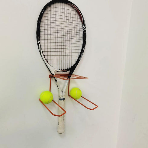 Tennis Racket Holder, Wall Mounted Metal Holder for Heavy-Duty Steel, Holds 6 Balls & 4 Racquets, Orange