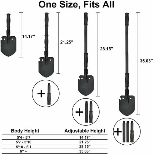 iunio 35in Folding Shovel, Camping Shovel, Heavy Duty Carbon Steel Military Style Entrenching Tool, Collapsible Spade