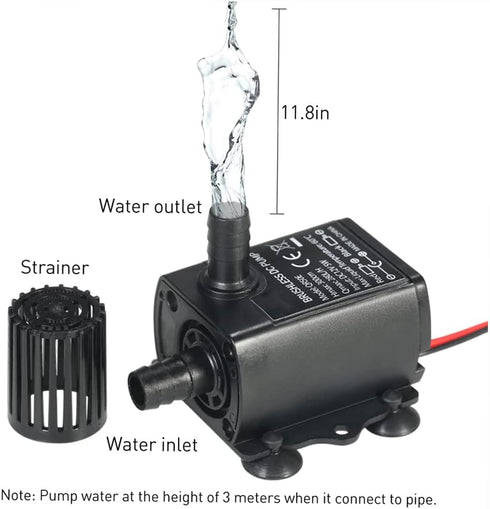 Decdeal Water Pump Aquarium - Submersible Mini Quiet Pump for Pond Fish Tank, 280L/H, DC 12V 5W