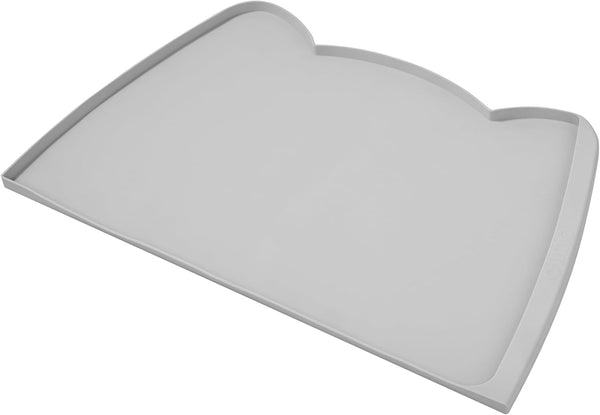 Dog Food Mat (Ash, 24 * 15'') with Residue Collection Pocket, Silicone Pet Feeding Mat for High Edges