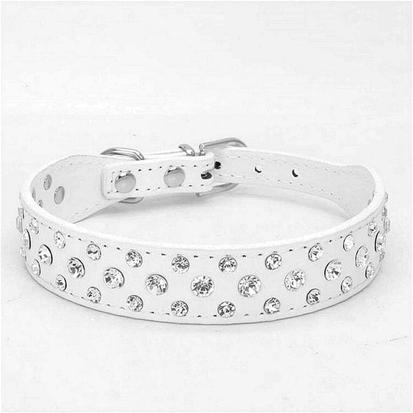 Rhinestone Dog Collar, Bling PU Leather Crystal Diamond Pet Collar S M L XL (L, White)