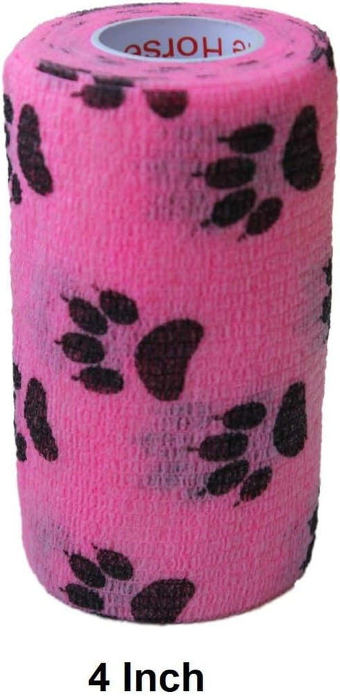 Vet Wrap Tape (Pink with Paw Prints) (2 Pack) (2 Inch x 15 feet) Self Adhesive Cohesive Bandage for Pets