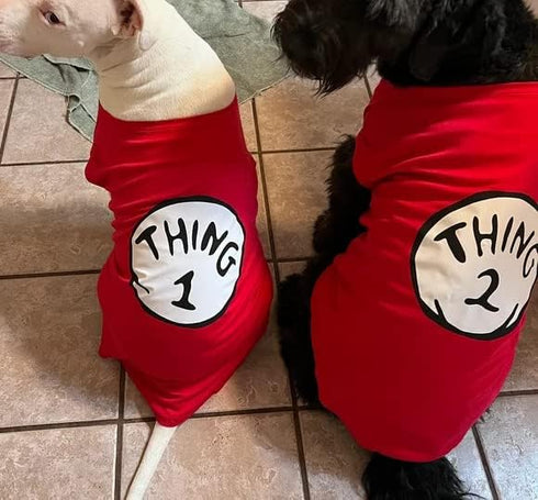 Dog Shirts for Pet Clothes, Soft Breathable Puppy T-Shirt, Pop Culture Thing 1 to Thing 9 Printed (RED-1, Large)